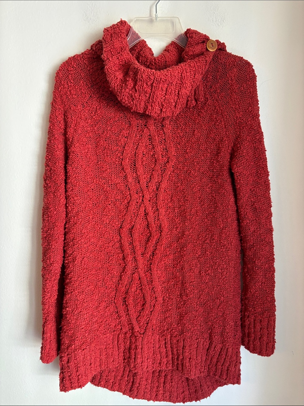Anthropologie Moth Cozy Red Cable-Front textured Cowl Neck Sweater Women’s SM